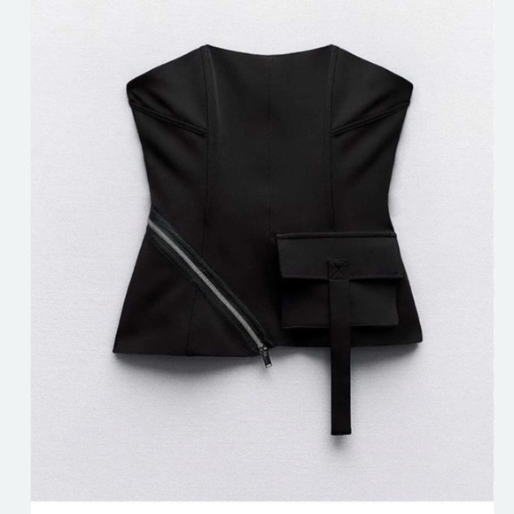 ZARA bustier corset style strapless top with zipper and pocket detailing small - Picture 2 of 8